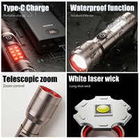 Lampe torche tactique rechargeable LED 700 lumens 6 modes avec lumière latérale, chargement USB, zoom télescopique, IP44, pour camping, maison et urgences