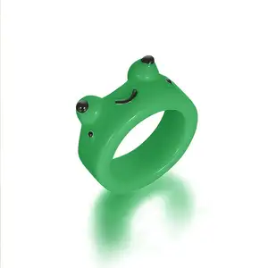 Cute Frog Rings Lover Polymer Clay Resin Acrylic Rings for Women Girls Couple Travel Ring Summer Fashion Animal Jewelry Gift
