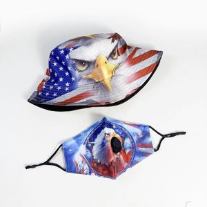 イーグルパターンスタイルフィッシャーマンアメリカ国旗ホワイトヘッド海彫刻バケットメンズアウトドアサンシェード日焼け止め帽子 - Product Image 1