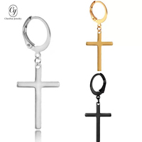 Boucles d'oreilles pendantes tendance en acier inoxydable, motif croix, argent, noir, or, bijoux d'oreille unisexe, vente en gros
