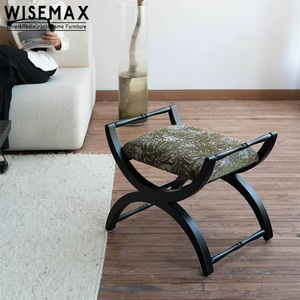 WISEMAX Furniture Medieval Style Home Furniture Solid Wood Stools Ottomans Retro Upholstery Fabric <strong>Low</strong> <strong>Footstool</strong> for Living Room - Product Image 1