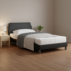 <b>Black</b> Faux Leather Twin Bed <b>Frame</b> Engineered Wood Metal Construction Modern Bedroom Furniture Stable Design - Product Image 2