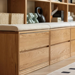 Hệ thống tủ sách âm tường bằng gỗ nguyên khối, tích hợp ghế dài và ngăn kéo, tủ đặt đồ tùy chỉnh - Product Image 6