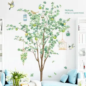 Kendinden yapışkanlı yeşil duvar sticker ağaç kuş 3d duvar sticker oturma odası için duvar sticker dekorasyon