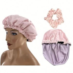 Adult Side Silk Shower Waterproof <b>Bonnet</b> <b>for</b> Sleep Protection Adjustable Double Layer Satin Curly Natural <b>Hair</b> - Product Image 4