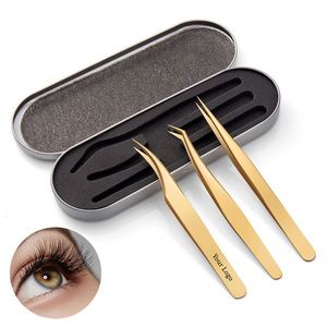 Pinzas para Pestañas de Alta Calidad con Logotipo Personalizado, Punta de Fibra, Acero Inoxidable, Pinzas de 90 Grados para Extensiones de Pestañas - Product Image 2