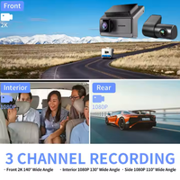 Caméra embarquée de voiture 2K avec trois canaux d'enregistrement, WiFi, DVR, boîte noire, vision nocturne infrarouge, boîte noire de voiture, dashcam