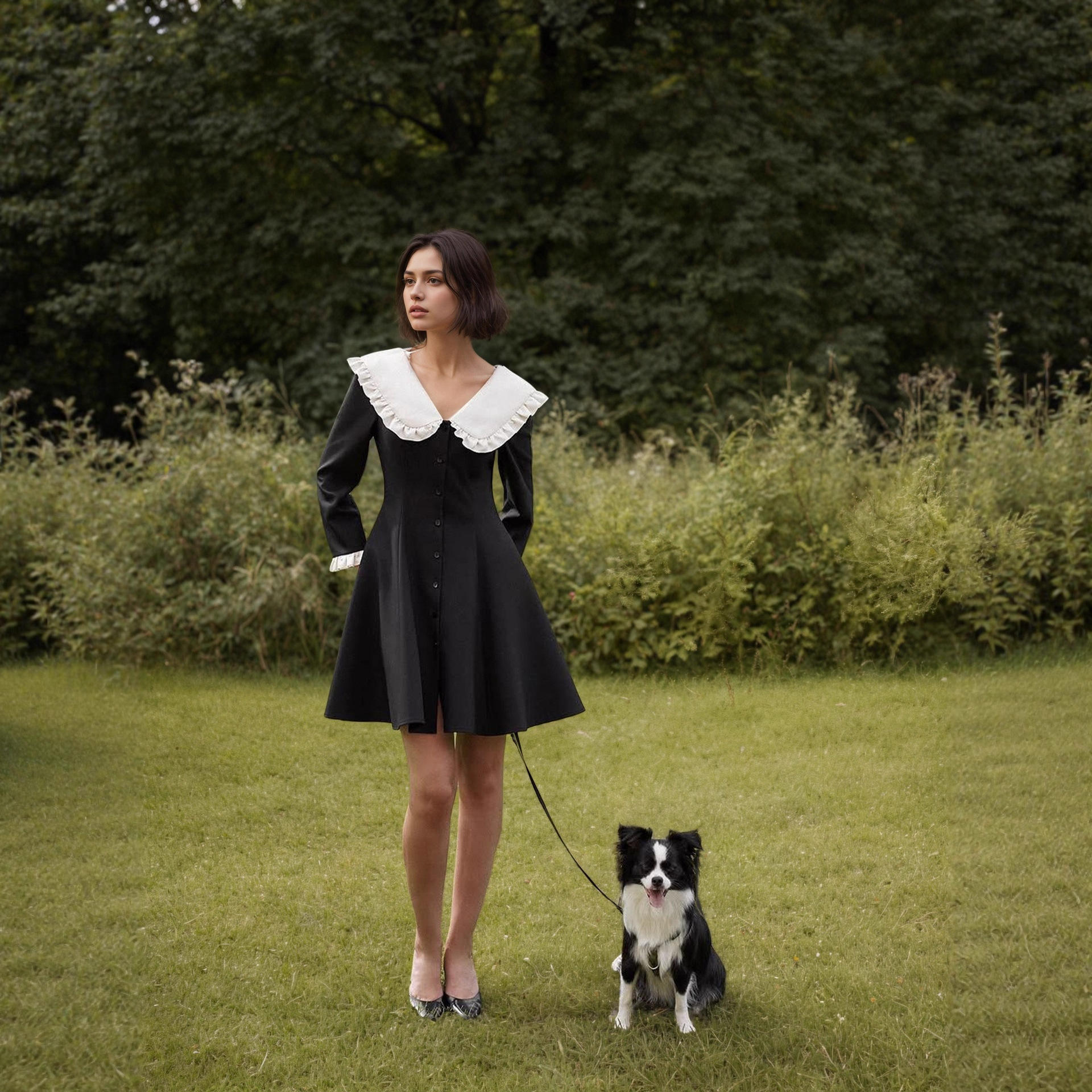 Vestido casual negro corto elegante Moda femenina versátil