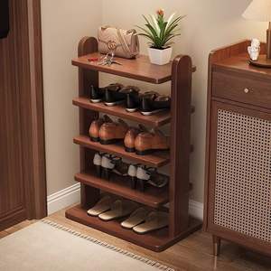 Zapatero de varias capas color nogal, almacenamiento que ahorra espacio para zapatillas, botas y tacones altos en la entrada. - Product Image 2