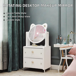 Specchio Rotondo Bianco Multifunzionale di Lusso, Scatola Portacosmetici Nordica con Specchio e Manici - Product Image 3