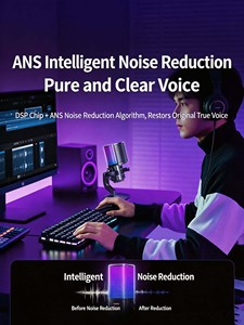 USB-C Desktop <b>Condenser</b> <b>Microphone</b> Cardioid Pickup ANS Noise Reduction RGB Gaming Mic - Product Image 5