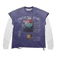 T-shirt personnalisé unique pour homme, 300 g/m², 100 % coton, coupe ample, double couche, effet usé et délavé au soleil, violet, streetwear