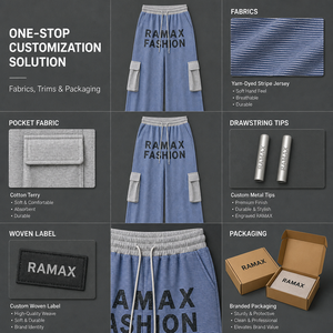 กางเกงวอร์มขายาวทรงหลวมสำหรับผู้ชาย Ramax Fashion ผ้าคอตตอนหนา 420 กรัม เอวยางยืดพร้อมเชือกผูก กางเกงลำลองสไตล์สตรีทแวร์ - Product Image 3