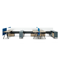 Bureau de travail debout modulaire en bois moderne pour 6 personnes avec hauteur réglable