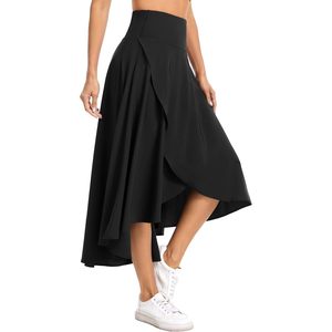 Jupe longue fluide taille haute pour femme FOXA, ourlet asymétrique, short intégré, couleur unie, vêtement de fitness - Product Image 2