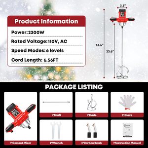 เครื่องผสมปูนไฟฟ้าแบบพกพา2400วัตต์ปรับความเร็วได้6ระดับเครื่องผสมปูนมือถือ110V เครื่องผสมปูนดีเซลพลังงาน - Product Image 5