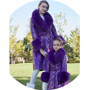 Lớn Bất Fox Fur Trim Áo Khoác Da Cừu Rãnh Áo Khoác Da - Product Image 1