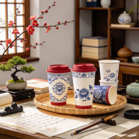 Gobelet en papier à double paroi de style chinois, imprimé sur mesure, jetable, à double couche, pour le thé, les boissons chaudes