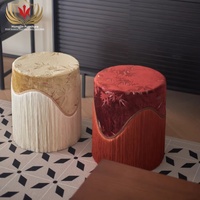 HJ HOME Tabouret de salon, tabouret de maquillage, repose-pieds, pouf à franges, fauteuil de salon, petit tabouret rond, ottoman