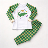 Ensemble de pyjamas pour enfants Mardi Gras, manches raglan à carreaux, imprimé crocodile, vêtements de nuit pour enfants pour les fêtes et les défilés