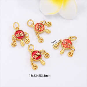 Pendentif tambourin en émail cloisonné traditionnel avec motif porte-bonheur pour la paix et la santé, accessoires de bijouterie - Product Image 2