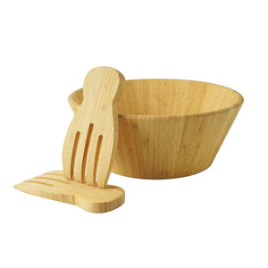 Tazón grande de cocina para preparar alimentos de <span class=keywords><strong>12</strong></span> pulgadas, ensaladera de bambú ecológica hecha a mano con utensilios de servidor - Product Image 3