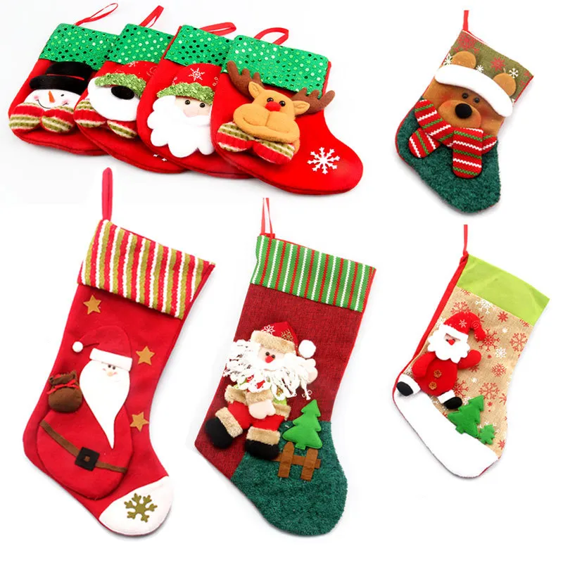 Wholesale Merry Christmas Stocking Santa Socks Festival Present Home Decoration Styles Party Ornament For Child Gift