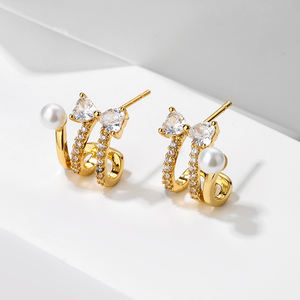 Pendientes de Aro Rakol EP5729 Chapados en Oro con Circonita, Impermeables, de Alta Calidad, para Mujer - Product Image 1