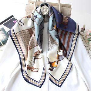 漂亮的复古方形丝巾公爵夫人Charmeuse 90 * 90厘米定制印花马女女士装饰礼品 - Product Image 2