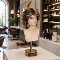 Perruque bouclée mi-longue brun clair pour homme, en fibres synthétiques haute température, densité 100, fabriquée à la machine, vente en gros par Senmu Beauty