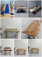 Table basse en agate faite à la main, bois naturel, pieds en métal durables, design unique en résine époxy, finition polie, style contemporain