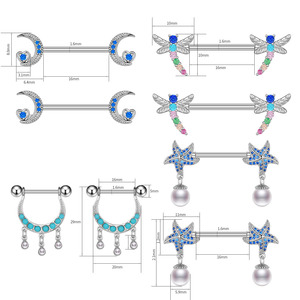 Set di 5 Piercing per <span class=keywords><strong>Capezzoli</strong></span> a Forma di Libellula con Zirconi Colorati, Barbell Industriale Personalizzato in Acciaio Inossidabile per Feste e Regali - Product Image 3
