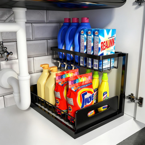 US Kitchen Slide Our Drawer 2 Tier <b>Under</b> the Sink Storage Organizer Metal Pull Out Cabinet Organizer for Bathroom and Kitchen - Product Image 1