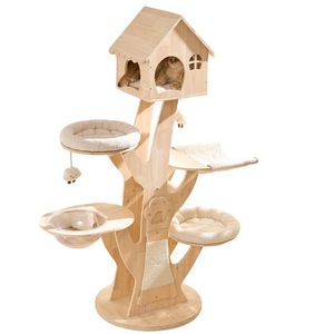 Arbre à chat en bois massif 4 niveaux, grande maison pour chat, structure d'escalade pour chats de grande taille - Product Image 5