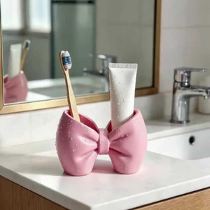 <b>Bow</b>-shaped Makeup Organizer Plastic Storage Rack For Brushes Pens Bathroom Bedroom Display 15x11cm Injection Molding - Product Image 3