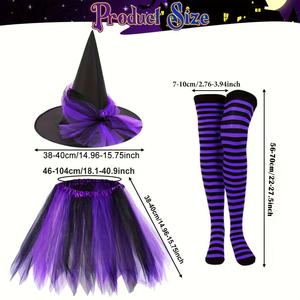 Nouvel ensemble de costume de <span class=keywords><strong>sorcière</strong></span> pour <span class=keywords><strong>femme</strong></span> adulte pour fête d'<span class=keywords><strong>Halloween</strong></span>, avec chapeau, bas rayés et jupe moelleuse - Product Image 5