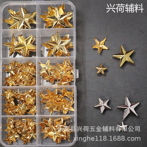 Tachuelas de estrella de cinco puntas Xinghe plateadas, 100 unidades, para bolsos y prendas de vestir, chapado en hierro semitubular duradero, estilo europeo y americano. - Product Image 3