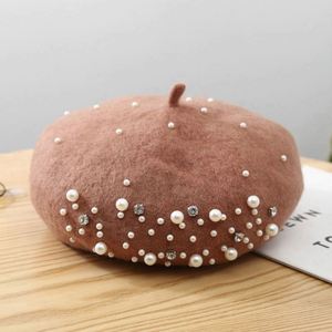 Boina de Lana para Mujer, Color Sólido, con Pedrería y Perlas, para Invierno, en Oferta - Product Image 4