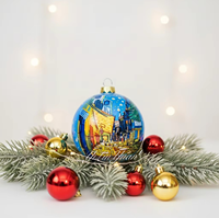 Boule de Noël en verre peinte à la main, boule de décoration de Noël peinte à la main avec un arbre de Noël peint à l'intérieur