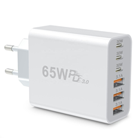 Vente d'usine - Adaptateur de chargeur USB PD3.0 QC3.0 Type C 65W, 6 ports, charge rapide, certifié CE FCC, chargeur mural pour iPhone Android