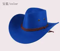 Chapeau de Cowboy en laine fait à la main 2020 bleu foncé, chapeau de Cowboy en cuir imitation Fedora multicolore de bonne qualité