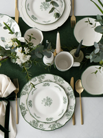 Nouvel ensemble de vaisselle de luxe en porcelaine fine de 12 pièces pour 6 personnes avec motif paysager fleurs vertes