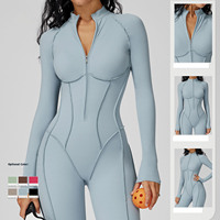 Combinaison à col montant zippée pour femmes, sans couture, haute intensité, pour le yoga, le fitness, le sport et l'entraînement