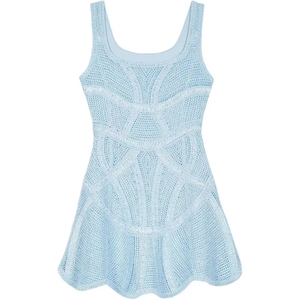 Vestido Leduo Personalizado para Mujer, Color Azul Claro, Sin Mangas, Cuello en U, Tejido de Ganchillo, Corte Evase, Largo por Encima de la Rodilla, para Verano, Casual, Vacaciones - Product Image 1