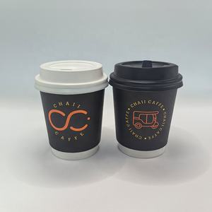 Gobelet en papier jetable à double paroi jaune avec logo noir personnalisé, 7 oz, 8 oz, 12 oz, 20 oz, pour boissons chaudes et froides, café, thé, avec couvercles en plastique - Product Image 4