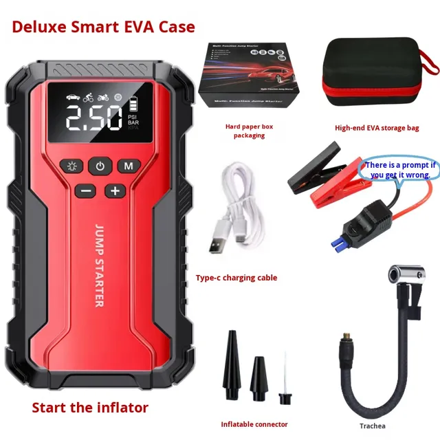 Portable Car Jump Starter Air Compressor Combo, 12V Battery Jump Pack with 150PSI Tire Pump, Emergency Battery Booster