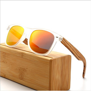 Wooden Plastic Frame Polarized Sunglasses Blue Yellow Color Lens Recycled Custom Skateboard Wood Bamboo Glasses for Unisex