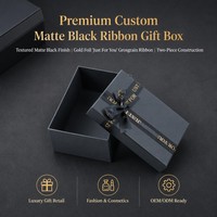 Boîte cadeau personnalisée en ruban noir mat avec nœud en gros-grain doré, finition texturée en deux parties, emballage cadeau de luxe