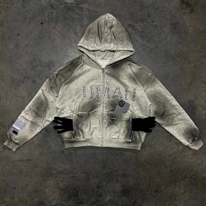 <span class=keywords><strong>Formule</strong></span> <span class=keywords><strong>1</strong></span> soleil délavé 100% coton écologique surdimensionné pull à capuche hommes léger fermeture éclair diamant or broderie acide - Product Image 1
