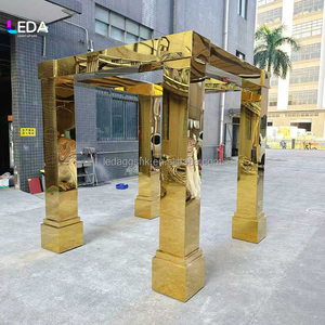 LEDA Hot Sale Square Stainless Steel Gold Color Acrylic Arch Wedding <b>Backdrop</b> <b>Stand</b> for Wedding Events Decoration - Product Image 2
